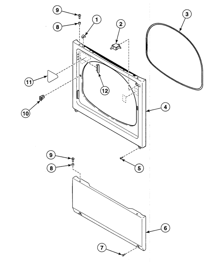 Front Panel Diagram and Parts List for SSG009QF  Speed Queen Dryer