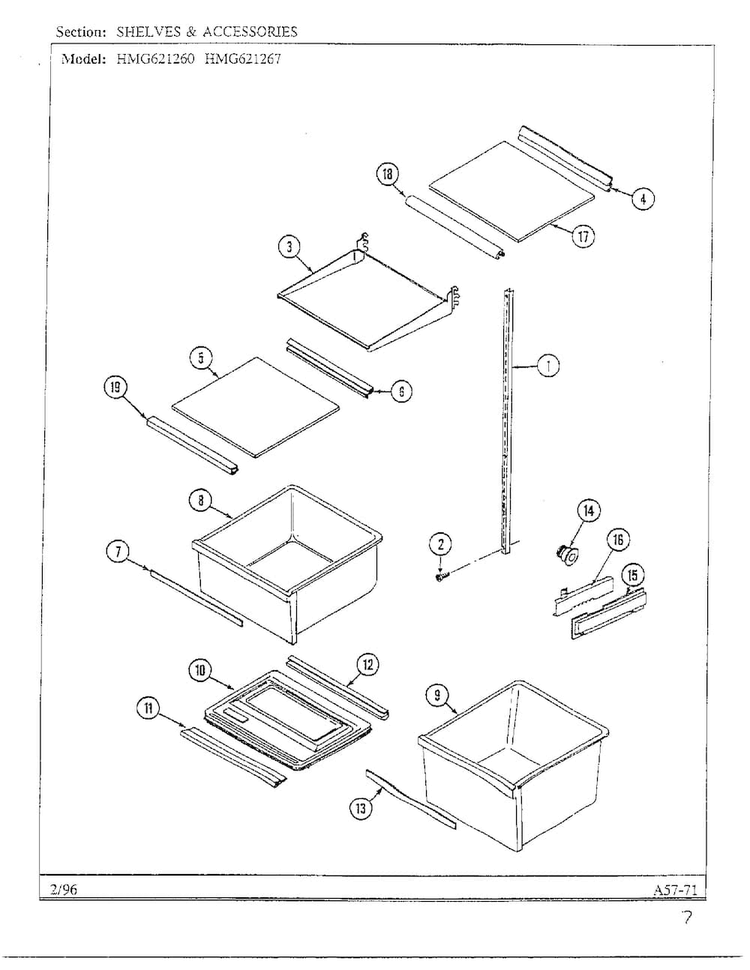 Shelves/accessories Diagram and Parts List for HMG621267  Admiral Refrigerator