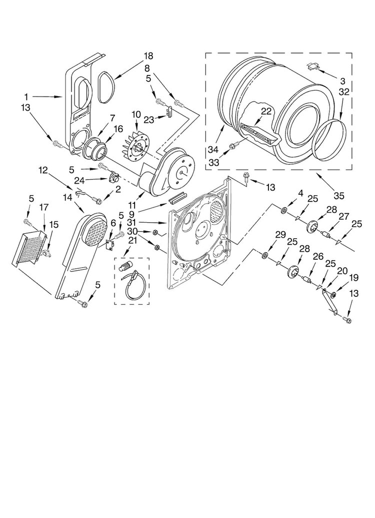 Bulkhead Parts, Optional Parts Diagram and Parts List for NED5100TQ1  Amana Dryer