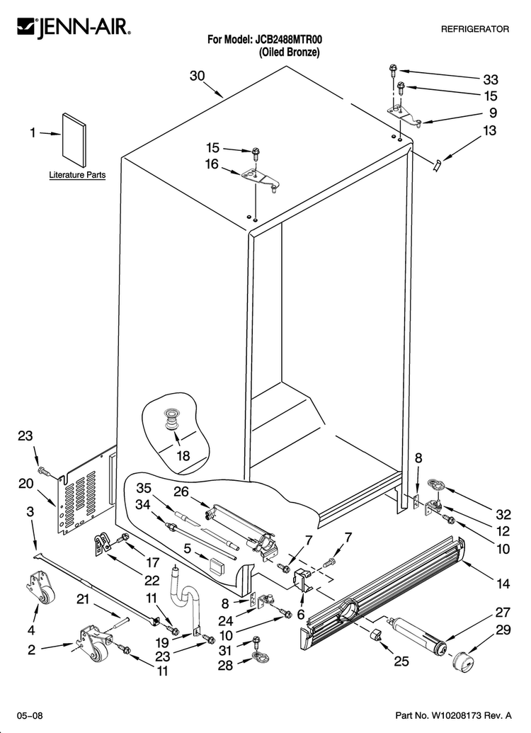 Cabinet Parts Diagram and Parts List for JCB2488MTR00  Jenn-Air Refrigerator