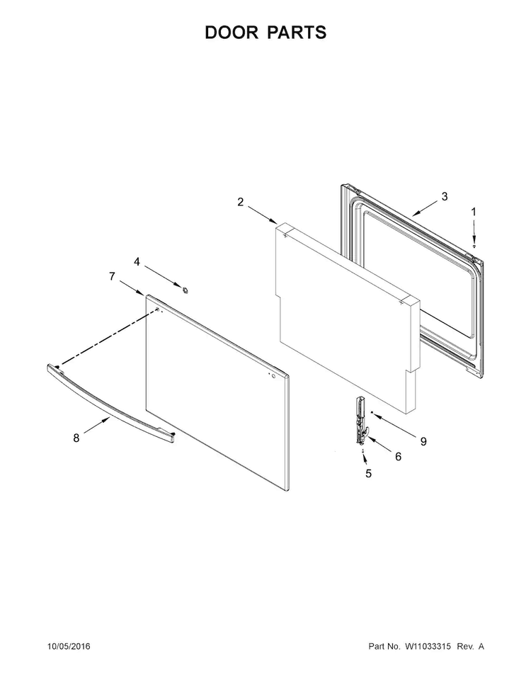 Door Parts Diagram and Parts List for AGR4230BAW1  Amana Range