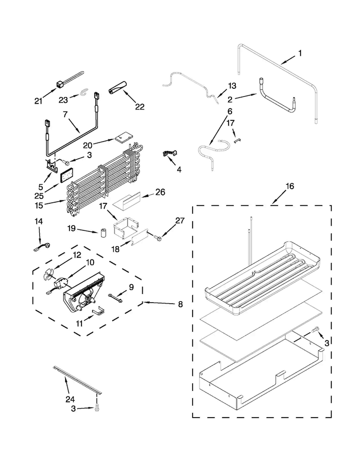 Lower Unit & Tube Parts Diagram and Parts List for JF42NXFXDW04  Jenn-Air Refrigerator