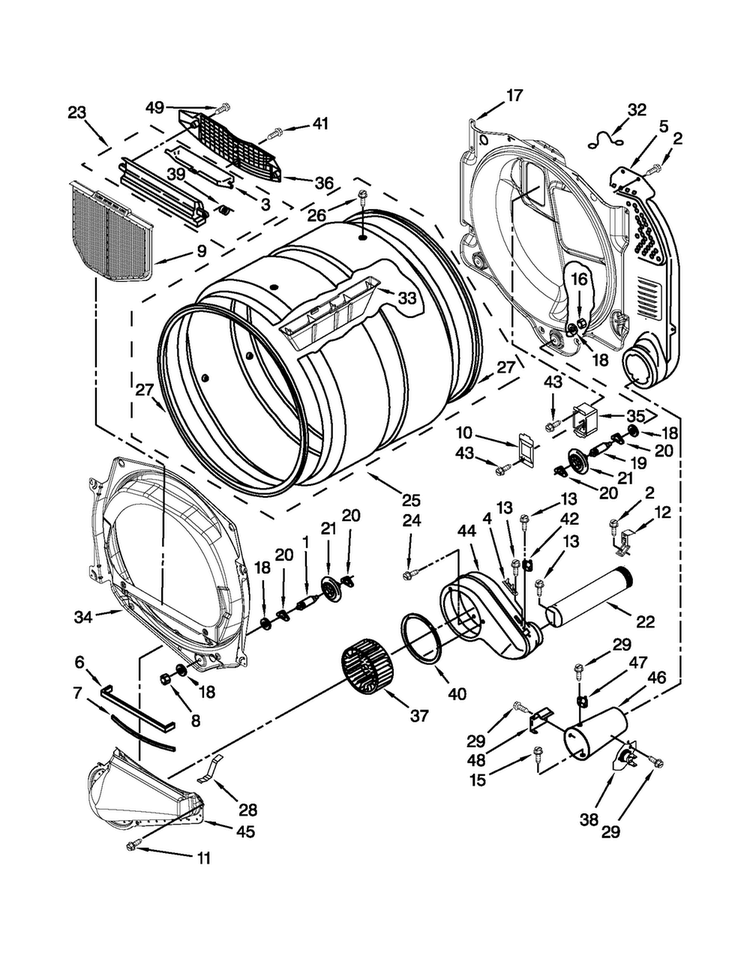 Bulkhead Parts Diagram and Parts List for MDG25PDAXW2  Maytag Dryer