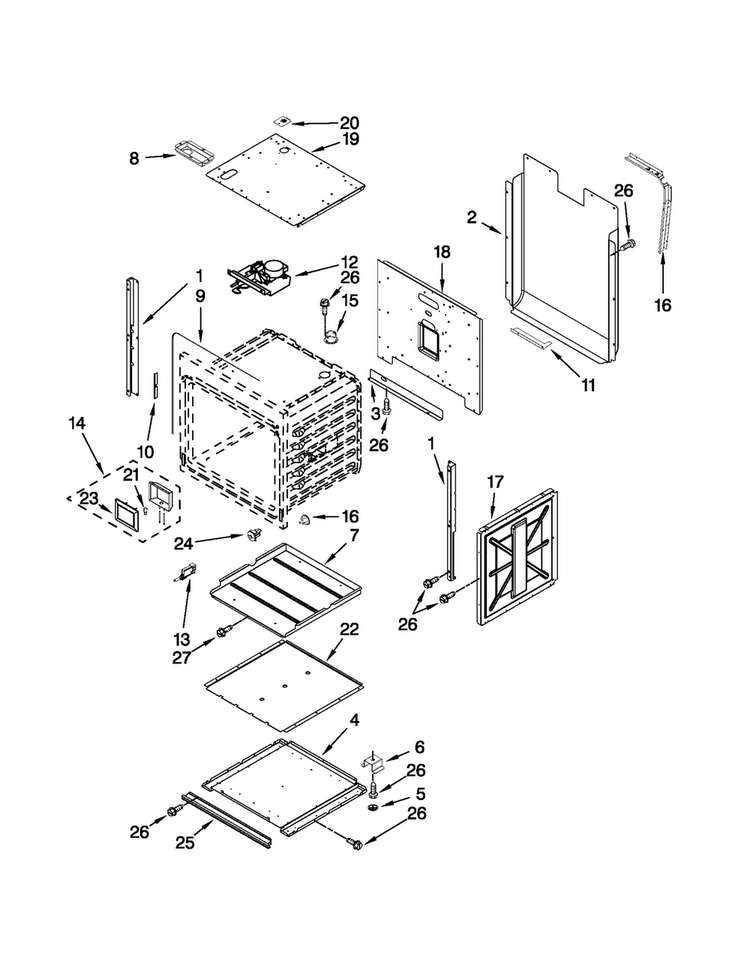Lower Oven Parts Diagram and Parts List for JJW2527WS00  Jenn-Air Wall Oven