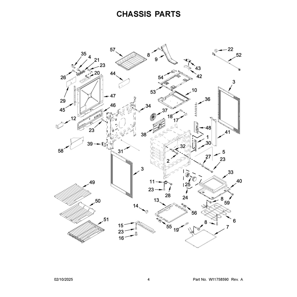 Chassis Parts Diagram and Parts List for JDS1750ML2  Jenn-Air Range