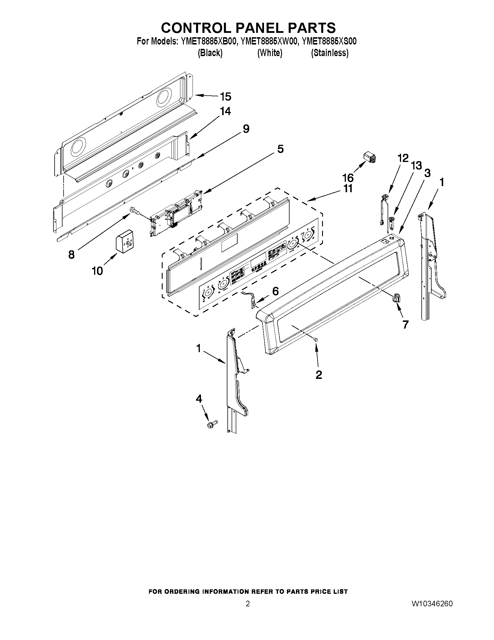 02 - CONTROL PANEL PARTS Diagram and Parts List for YMET8885XB00  Maytag Range