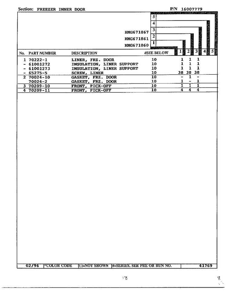 Freezer Inner Door Page 2 Diagram and Parts List for 671867  Admiral Refrigerator