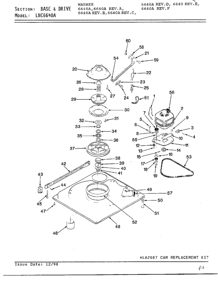 Base And Drive Parts Diagram and Parts List for 6640A  Norge Washer