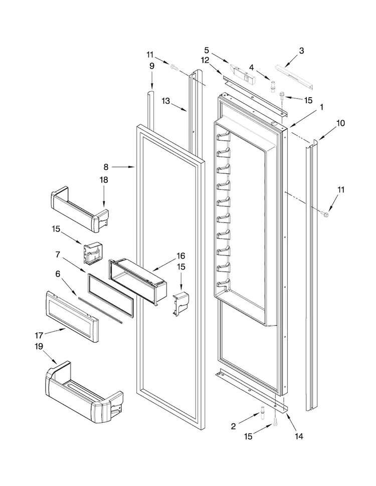 Refrigerator Door Parts Diagram and Parts List for JS48NXFXDW00  Jenn-Air Refrigerator