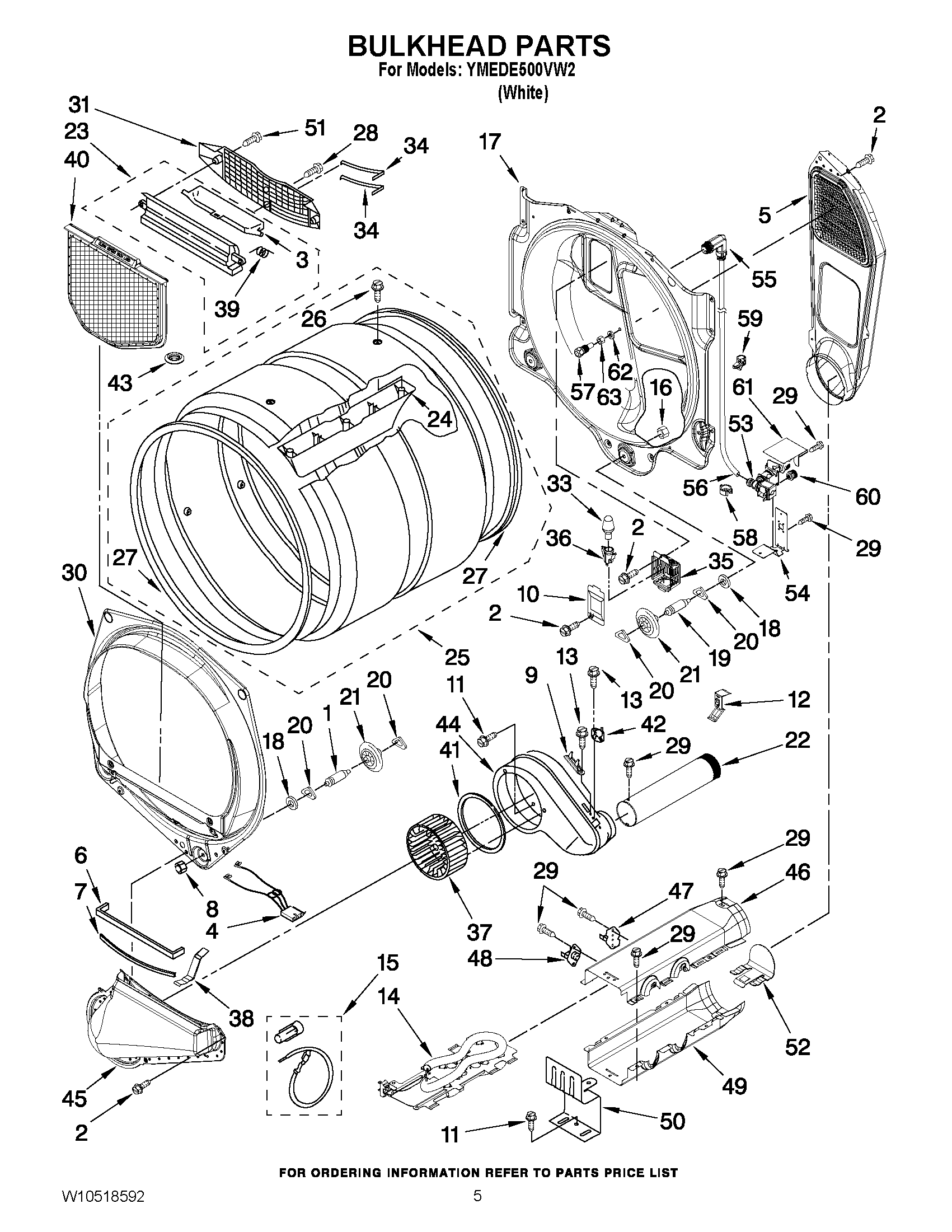 03 - BULKHEAD PARTS Diagram and Parts List for YMEDE500VW2  Maytag Dryer