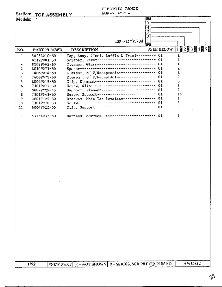Top Assembly Page 2 Diagram and Parts List for EG9-71(*)579W  Hardwick Range