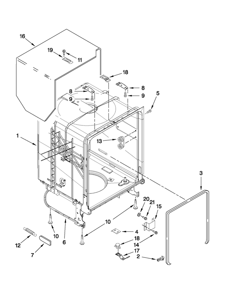 Tub And Frame Parts Diagram and Parts List for MDBH949AWQ4  Maytag Dishwasher