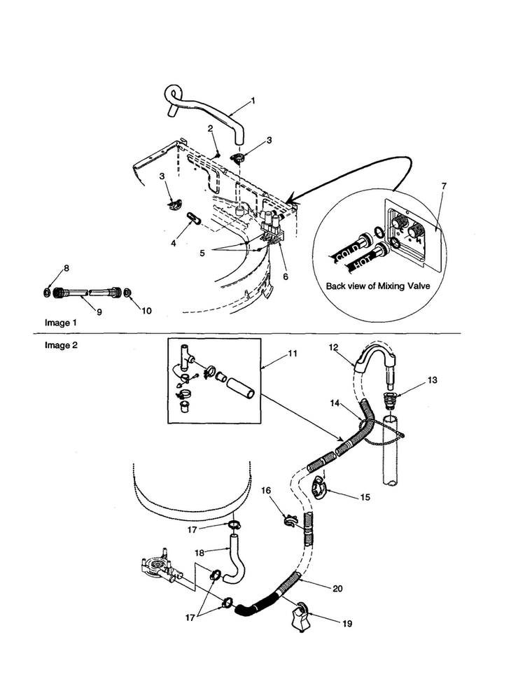 Mixing Valve And Hoses Diagram and Parts List for DLW330RA-PDLW330RA  Amana Washer