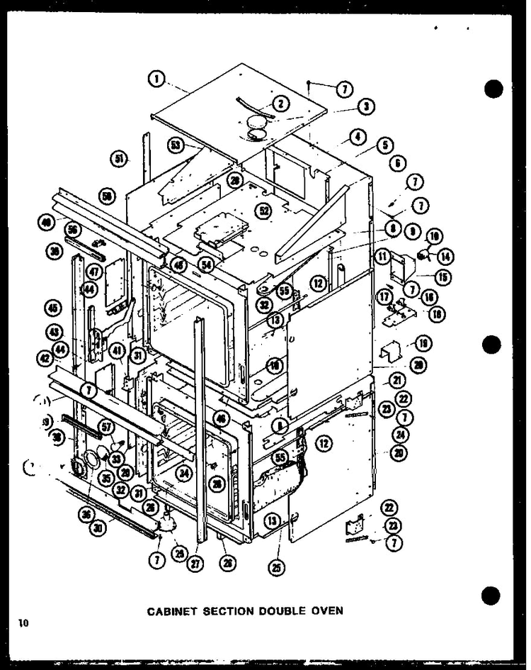 Cabinet Section Double Oven Diagram and Parts List for AO-27D-P85547-2S  Amana Wall Oven