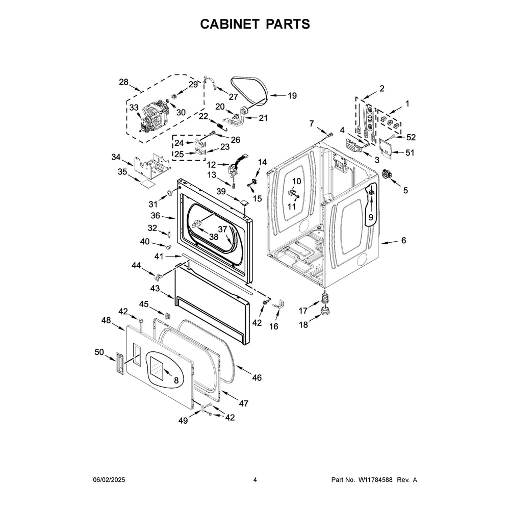 Cabinet Parts Diagram and Parts List for MDE20MNUGW0  Maytag Dryer