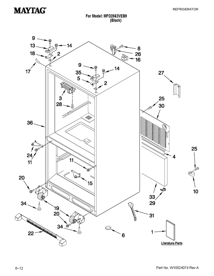 Cabinet Parts Diagram and Parts List for MFD2562VEB9  Maytag Refrigerator