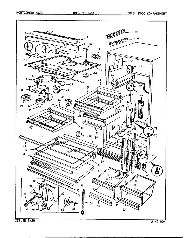 Fresh Food Compartment Diagram and Parts List for 19993A  Admiral Refrigerator