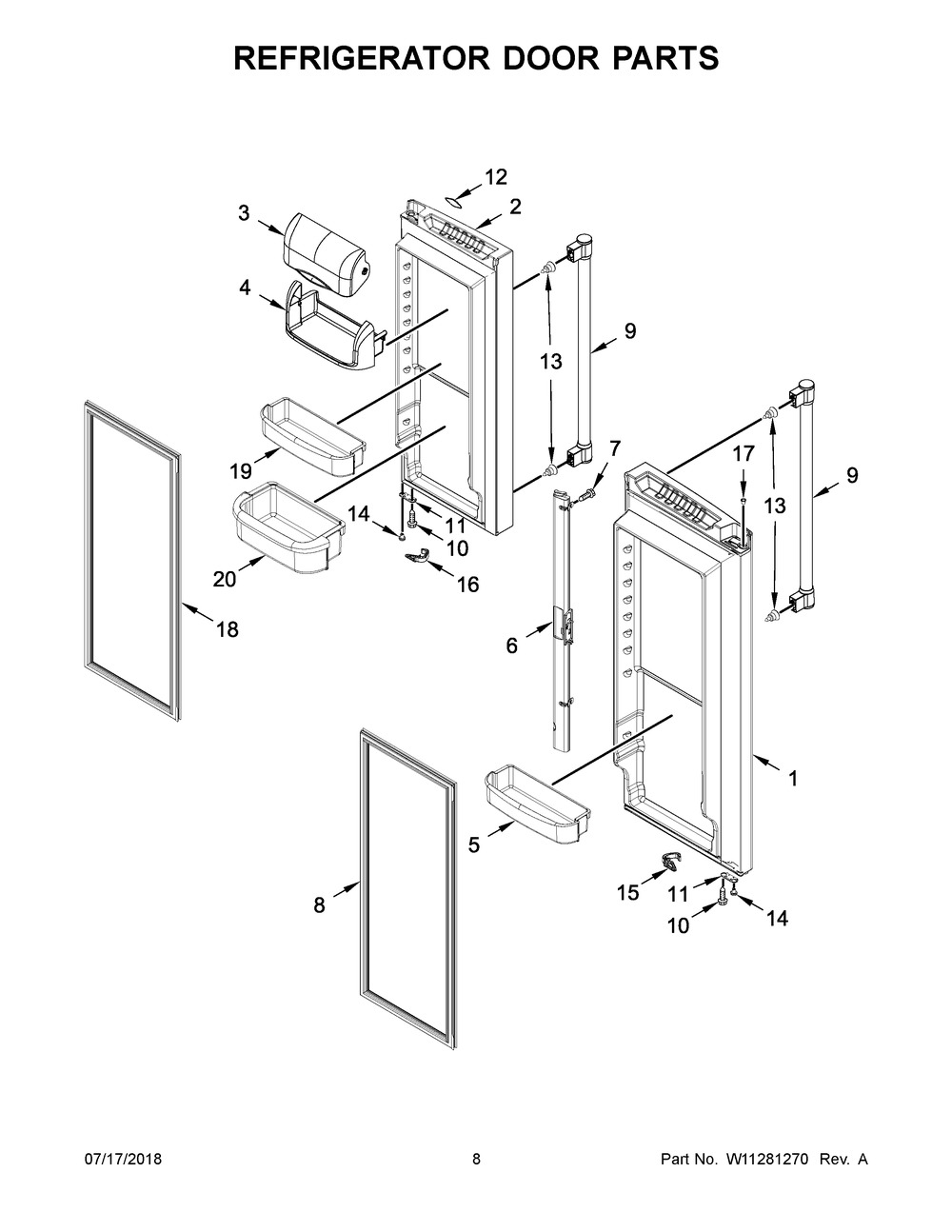 Refrigerator Door Parts Diagram and Parts List for MFF2258FEZ02  Maytag Refrigerator