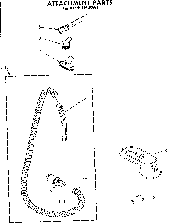 Attachment Parts Diagram and Parts List for 11620691  Kenmore Canister Vacuum