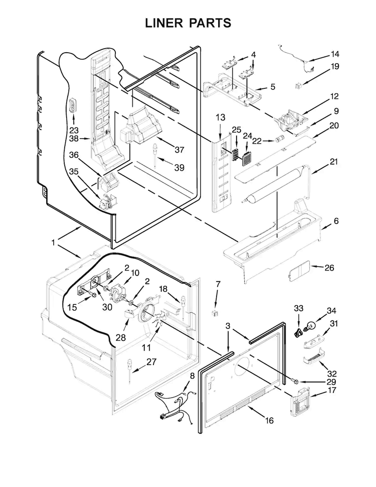 Liner Parts Diagram and Parts List for MFW2055YEB01  Maytag Refrigerator