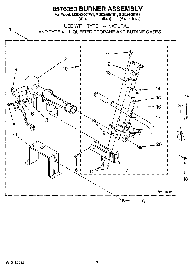 8576353 BURNER ASSEMBLY Diagram and Parts List for MGDZ600TK1  Maytag Dryer