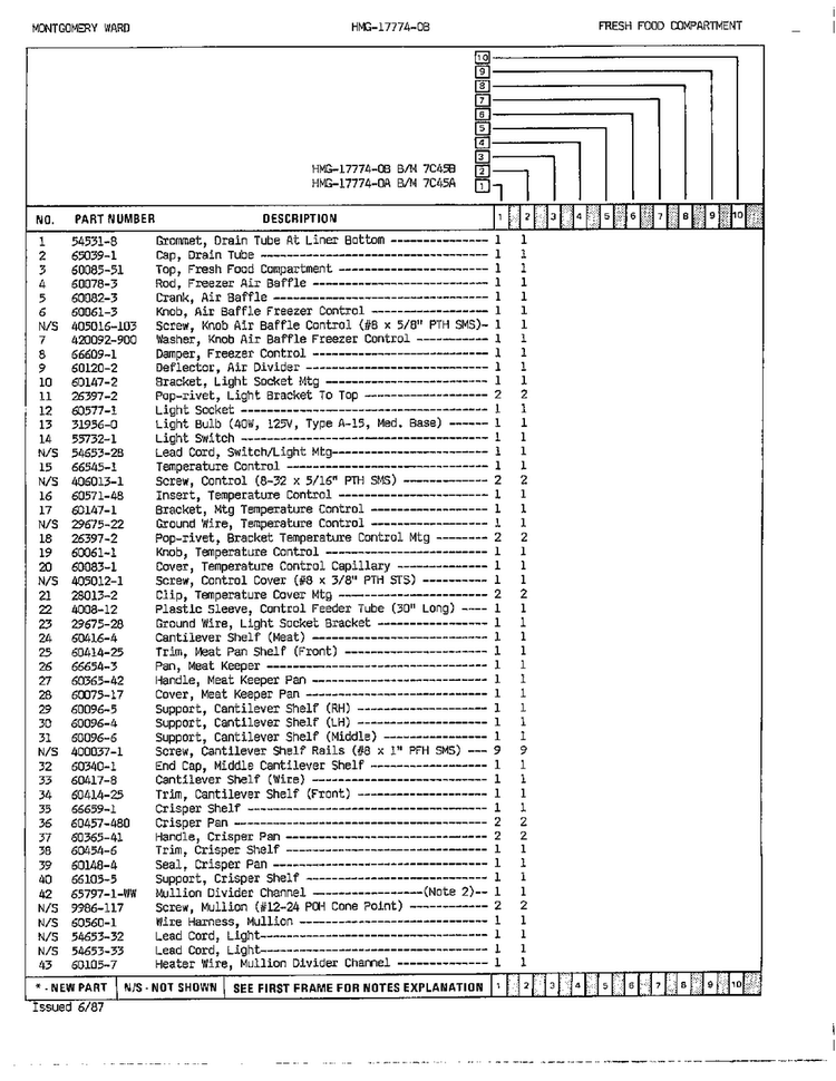 Fresh Food Compartment Page 2 Diagram and Parts List for 17774B  Admiral Refrigerator