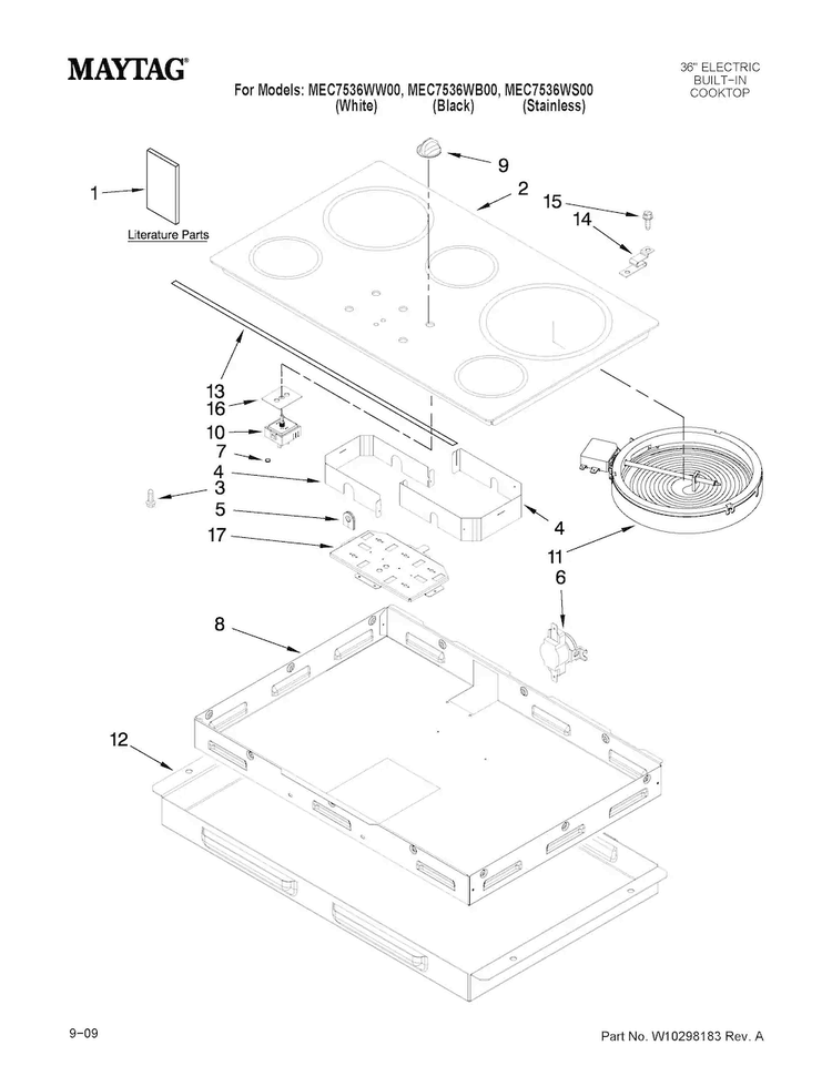 Cooktop Parts Diagram and Parts List for MEC7536WS00  Maytag Cooktop