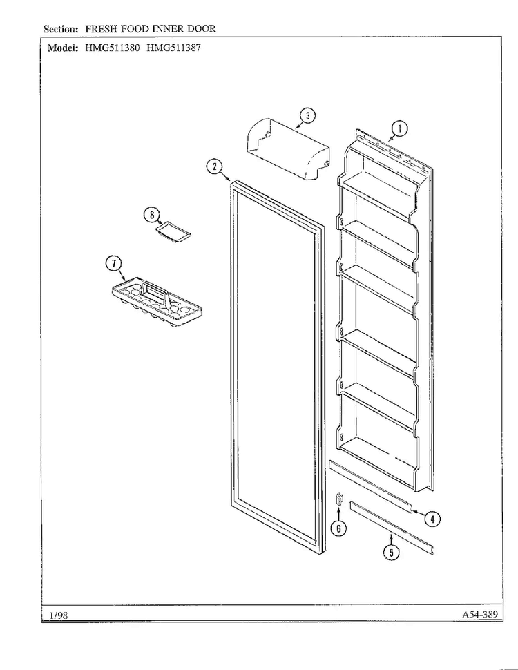 Fresh Food Inner Door Diagram and Parts List for HMG511387  Admiral Refrigerator