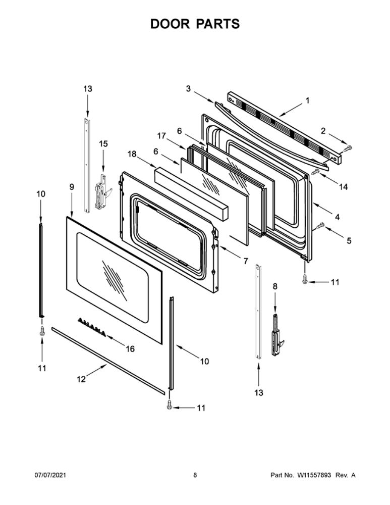 Door Parts Diagram and Parts List for AER6603SFB3  Amana Range
