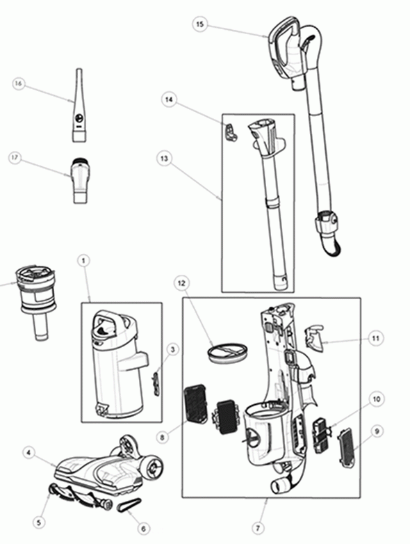 Diagram Diagram and Parts List for UH73100  Hoover Upright Vacuum