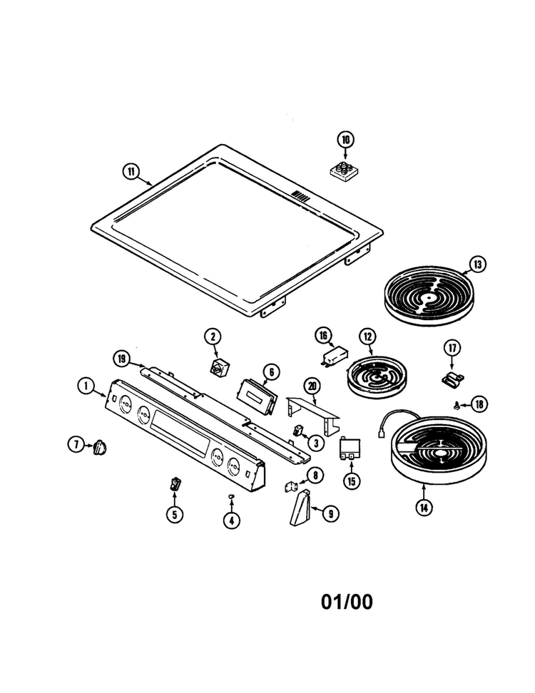 Top Diagram and Parts List for MER1320BDW  Maytag Range