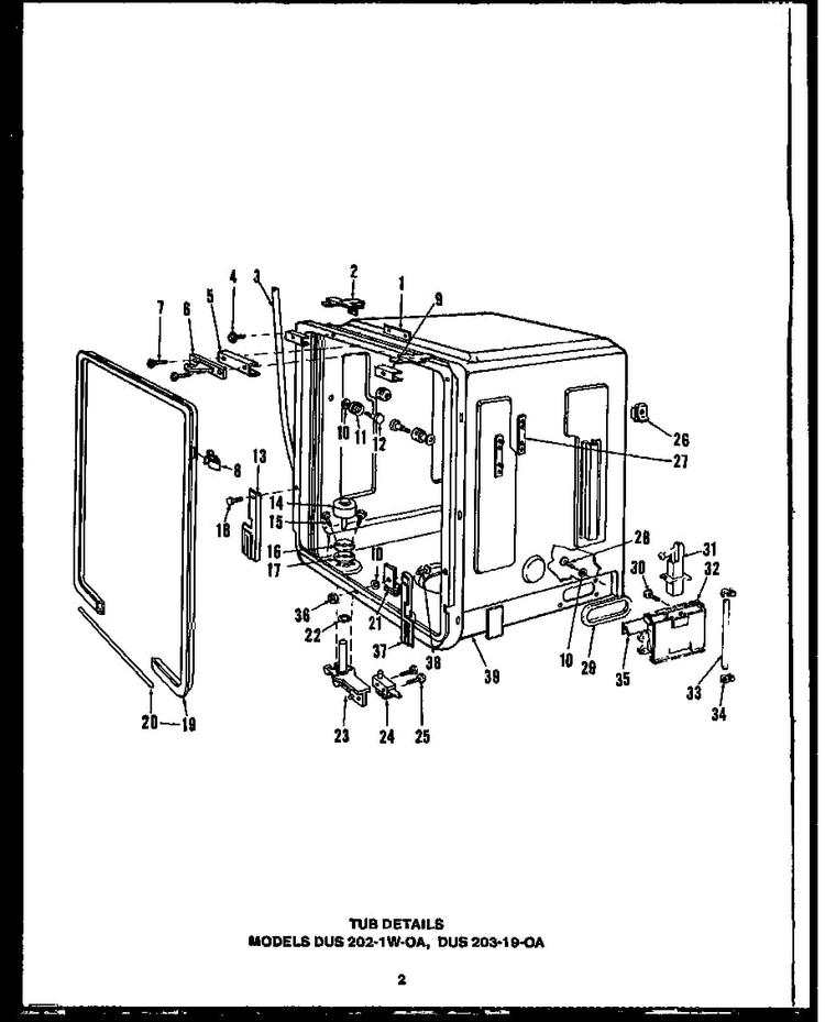 Section 14 Diagram and Parts List for DCS211-1H-OA  Caloric Dishwasher