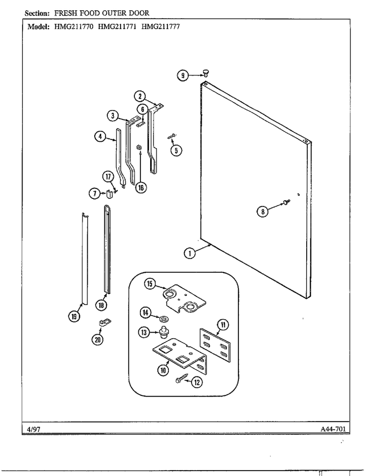 Fresh Food Outer Door Diagram and Parts List for HMG211770  Admiral Refrigerator