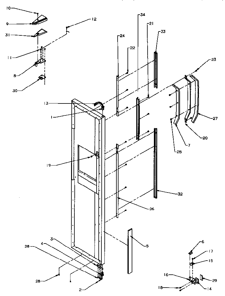 Freezer Door Hinge And Trim Parts Diagram and Parts List for SXD22Q2L-P1181308WL  Amana Refrigerator