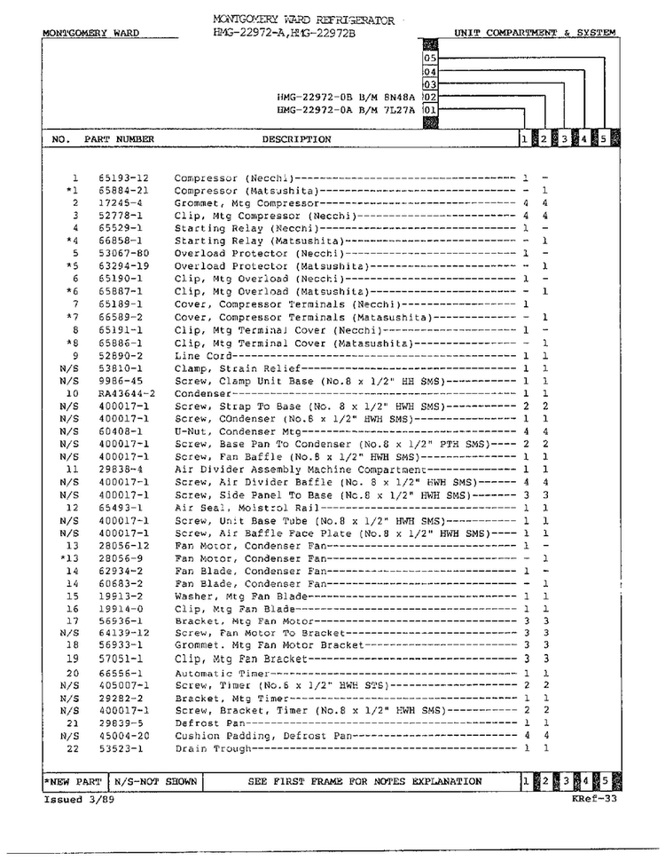 Unit Compartment/system Page 2 Diagram and Parts List for 22972A  Admiral Refrigerator