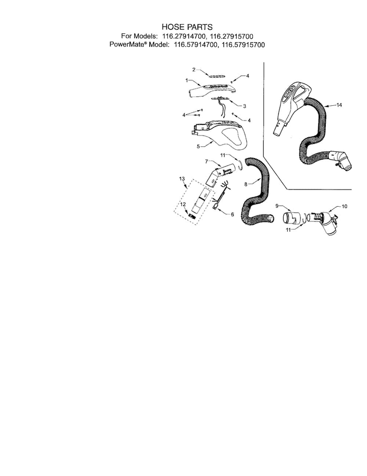 Hose Diagram and Parts List for 11627914700  Kenmore Canister Vacuum