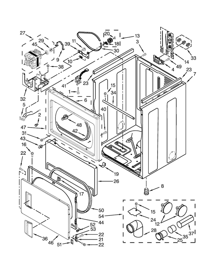 Cabinet Parts Diagram and Parts List for MEDX550XW0  Maytag Dryer