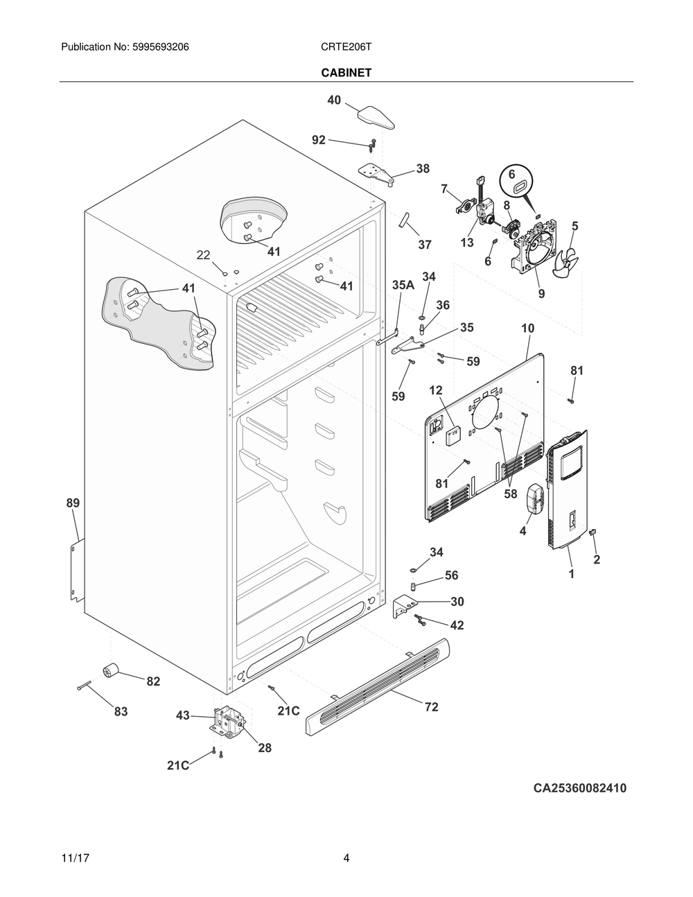 Cabinet Diagram and Parts List for CRTE206TW0  Maytag Refrigerator