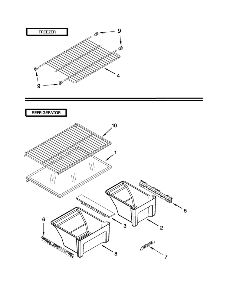 Shelf Parts Diagram and Parts List for 5VMTM21BW00  Maytag Refrigerator