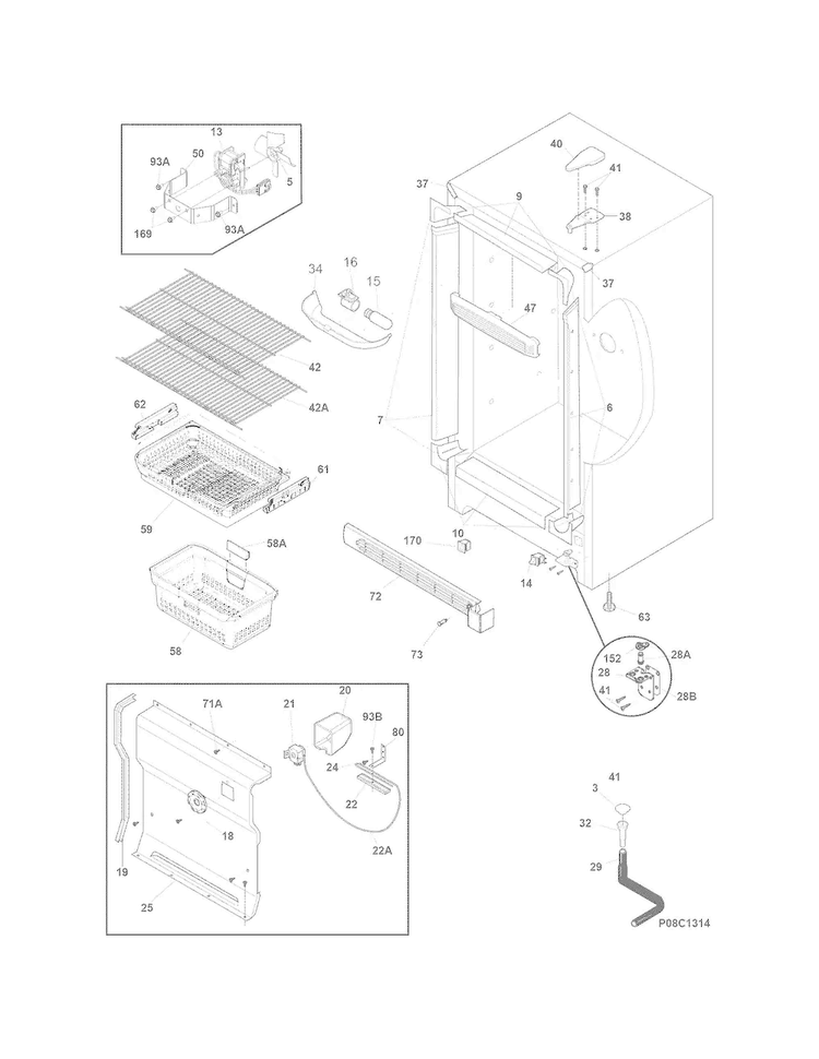 Cabinet Diagram and Parts List for CFUFH21QWA  Crosley Freezer