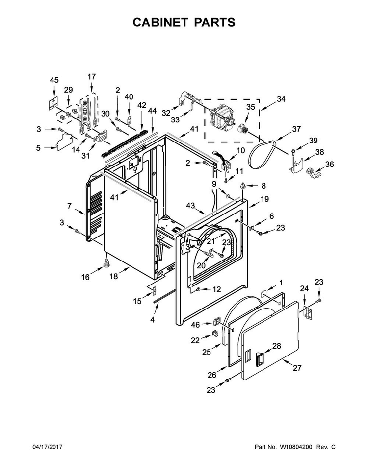Cabinet Parts Diagram and Parts List for MEDB755DW1  Maytag Dryer
