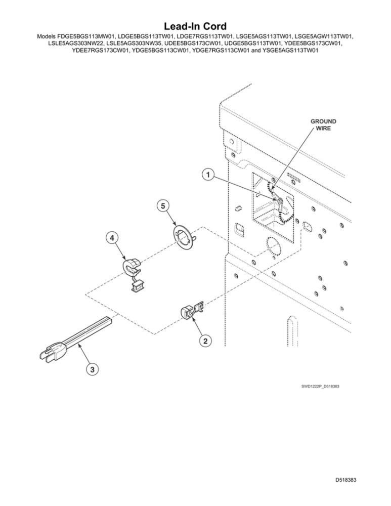 Lead-In Cord Diagram and Parts List for LSGE5AGW113TW01 2001000001 Speed Queen Dryer