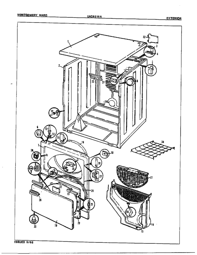 Gas Dryer Exterior Assembly Diagram and Parts List for 8216A  Norge Dryer