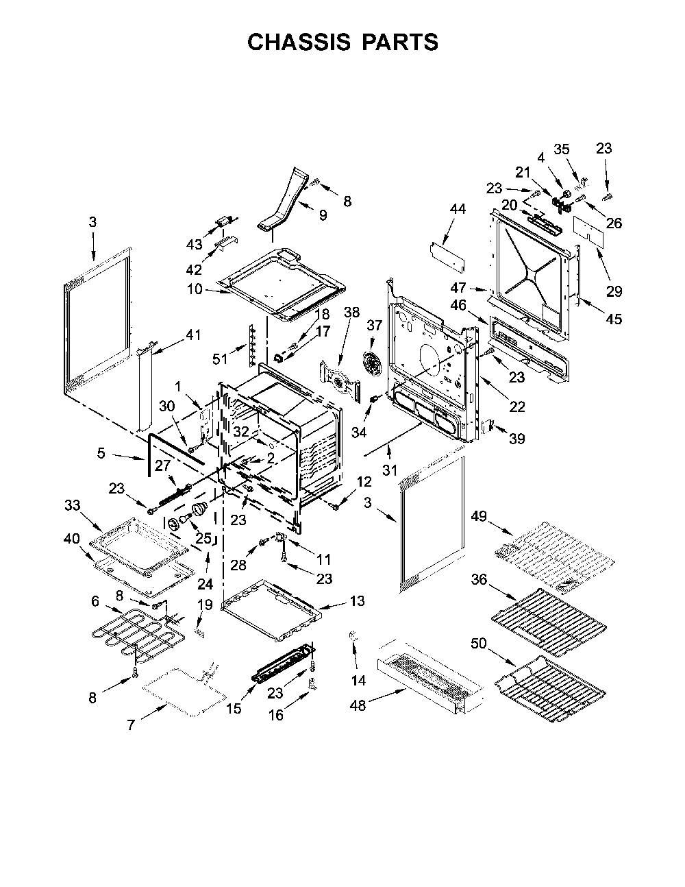 Chassis Parts Diagram and Parts List for 66495223711  Kenmore Range