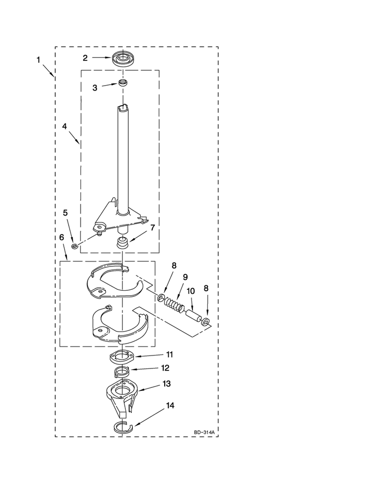 Brake And Drive Tube Parts Diagram and Parts List for MAT14PRAWW0  Maytag Washer