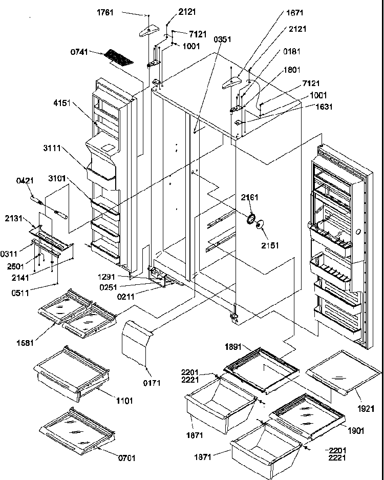 Refrigerator/freezer Shelves, Lights, And Hinges Diagram and Parts List for SRDE327S3E-P1184906WE  Amana Refrigerator