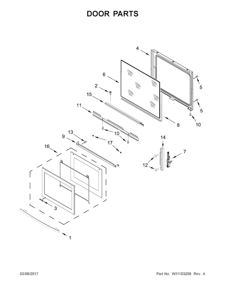 Door Parts Diagram and Parts List for JES1750FS0  Jenn-Air Range