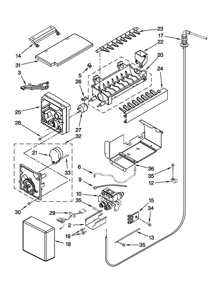 Icemaker Parts Diagram and Parts List for JS48CXDBDB13  Jenn-Air Refrigerator