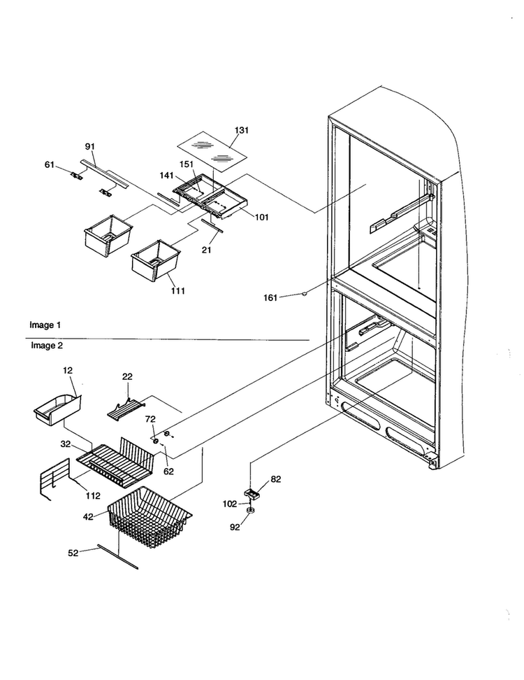 Cripser/freezer Features Diagram and Parts List for BR18V2C-P1320708WC  Amana Refrigerator