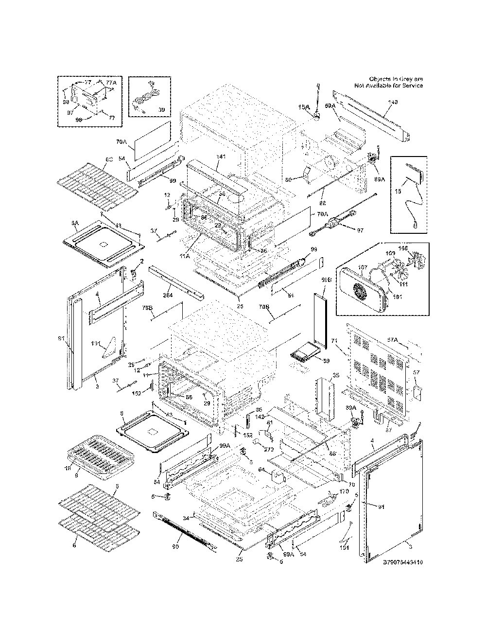 Body Diagram and Parts List for 79075422410  Kenmore Range